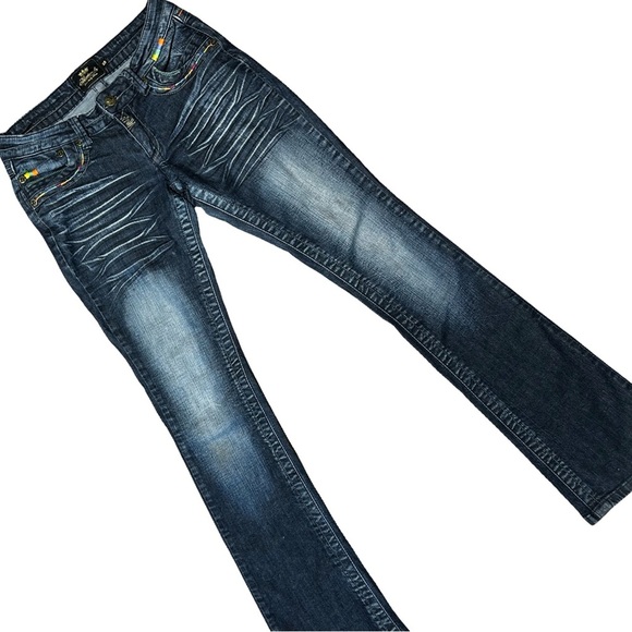 Akademiks Y2K Jeans Size 28 Colorful Stitching Retro Streetwear - Picture 3 of 7